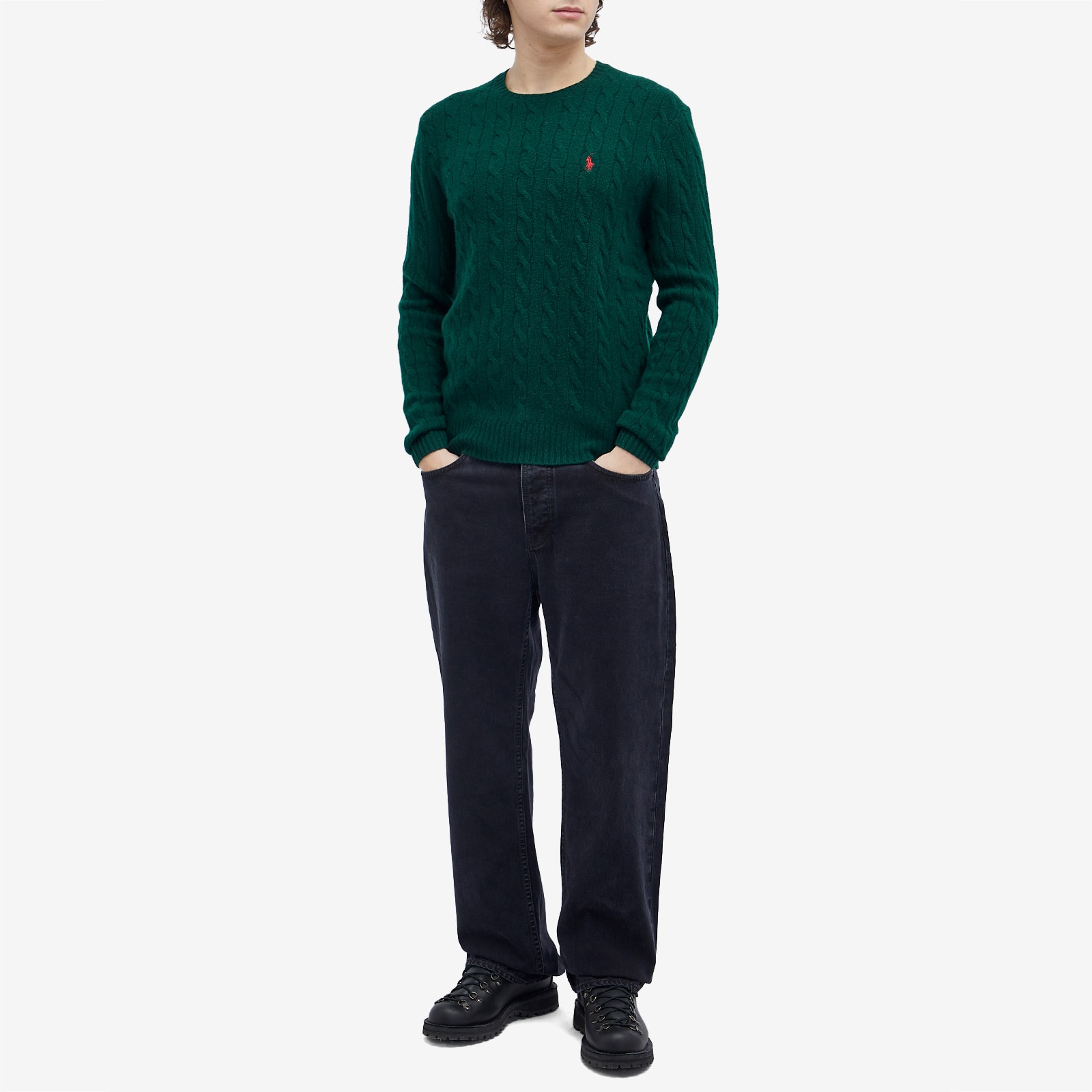 Men's Wool Cashmere Cable Knit Jumper in Moss Agate