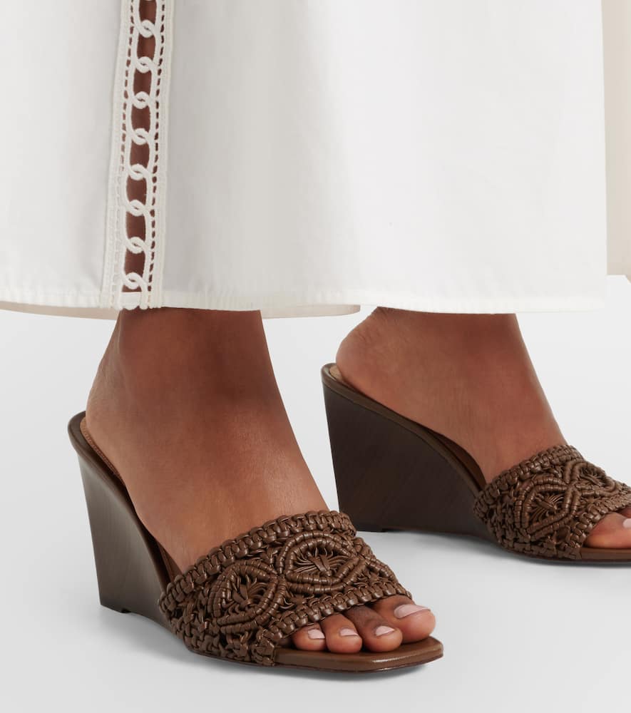 Ellen macramé leather wedge mules