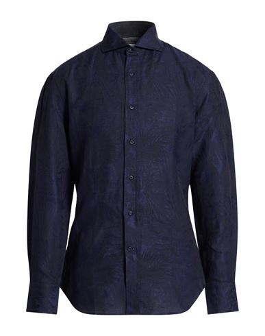 Man Shirt Navy Size L Cotton, Linen
