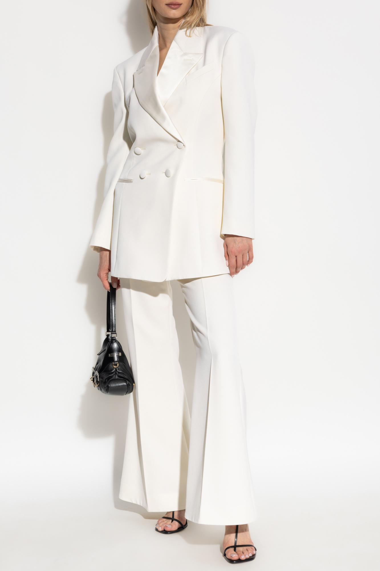 Trousers With Flared Legs And Creases, Women's, Cream