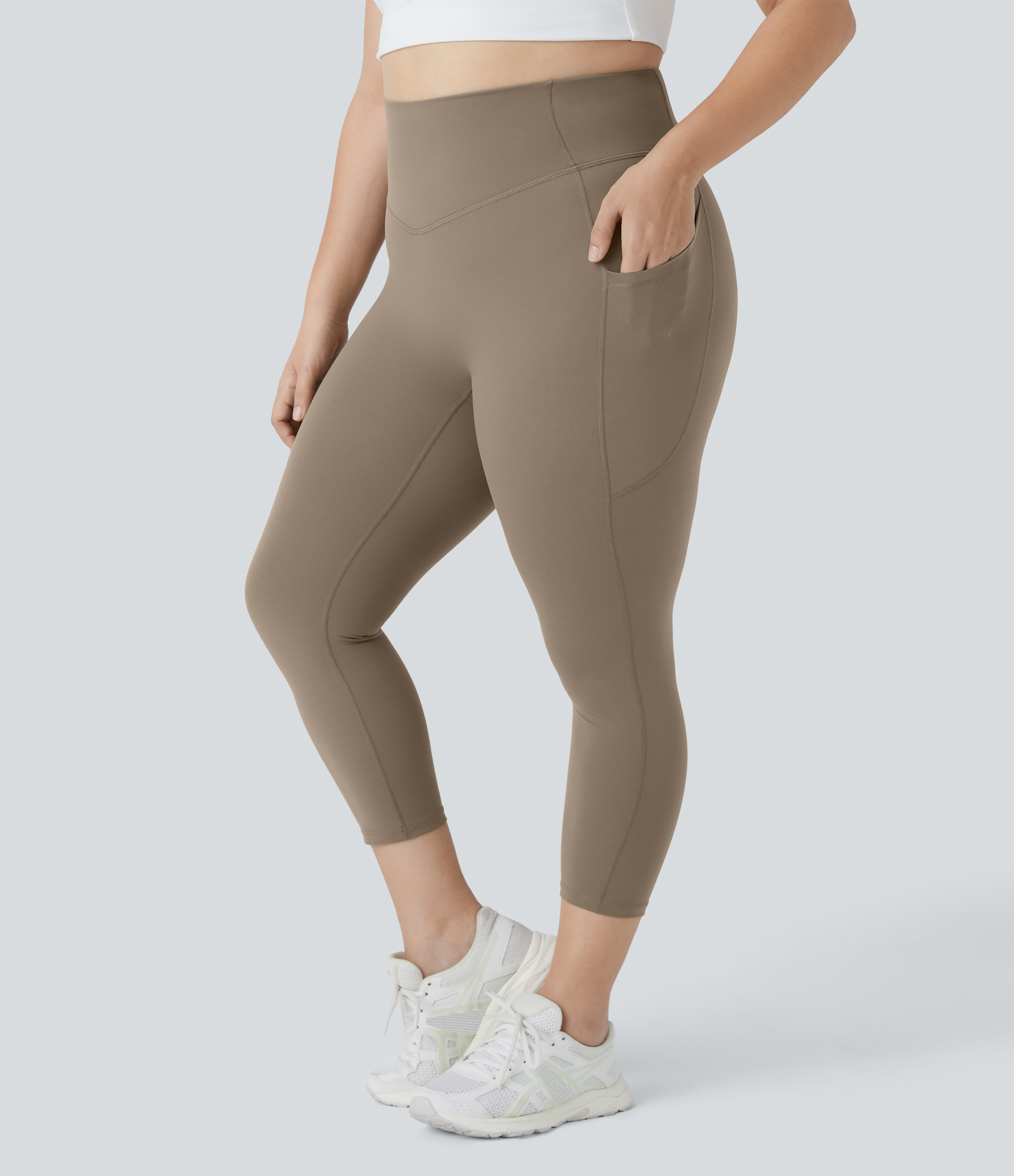 UltraSculpt™ High Waisted Pocket Plus Size Shaping Training Capri Leggings  - Dawn Brown