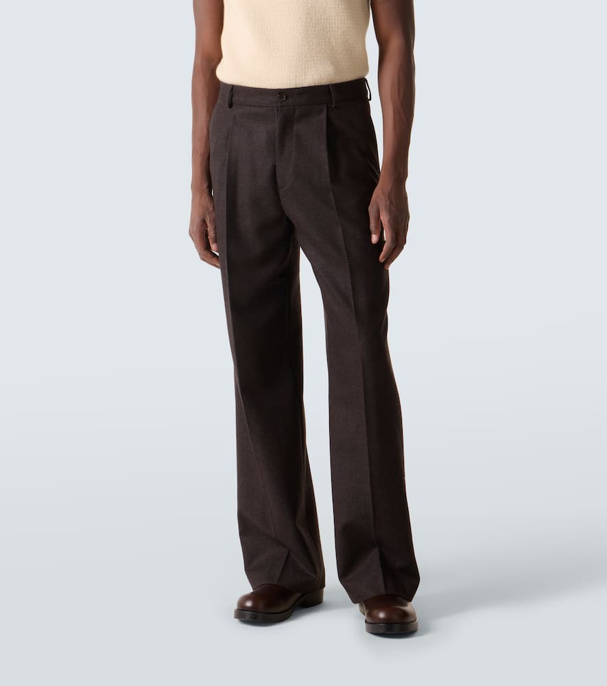 Wool flannel wide-leg pants