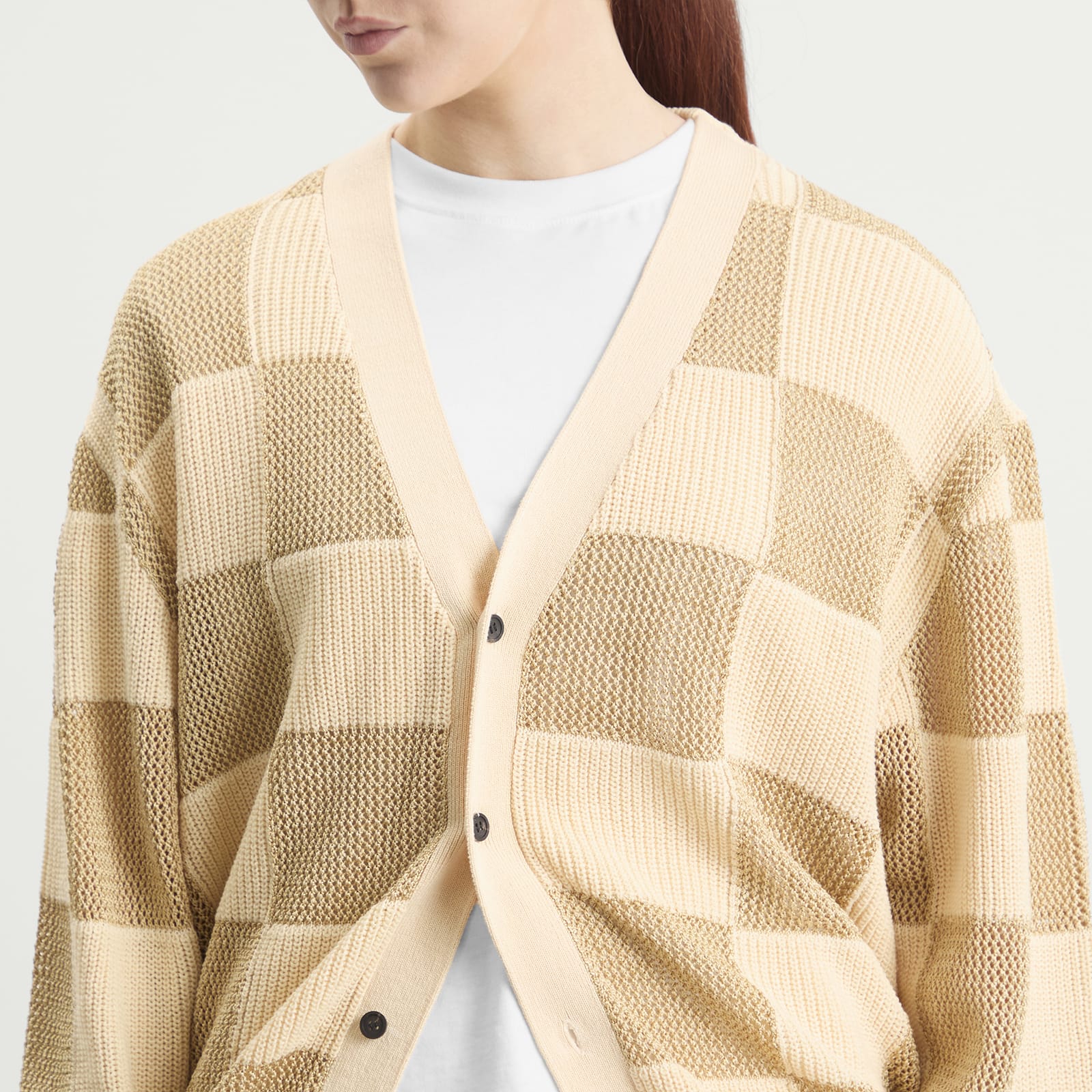 Women's TOGA Checkered Knit Cardigan in Beige