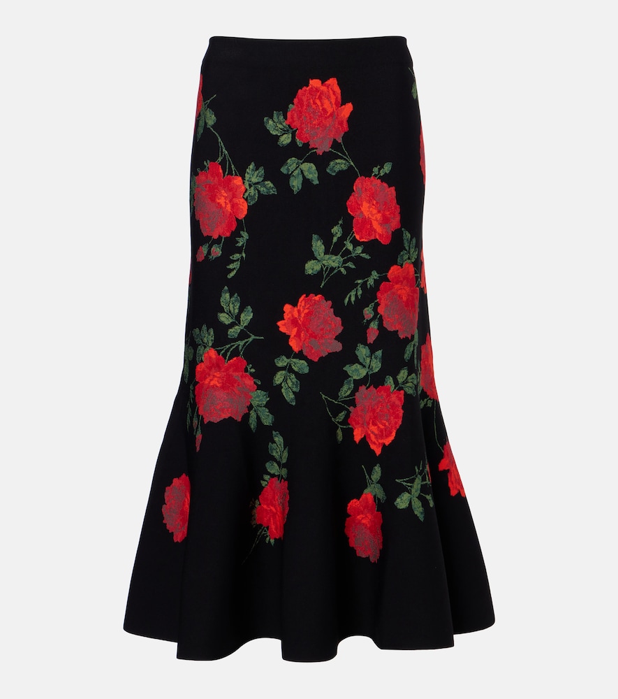 Floral jacquard midi skirt