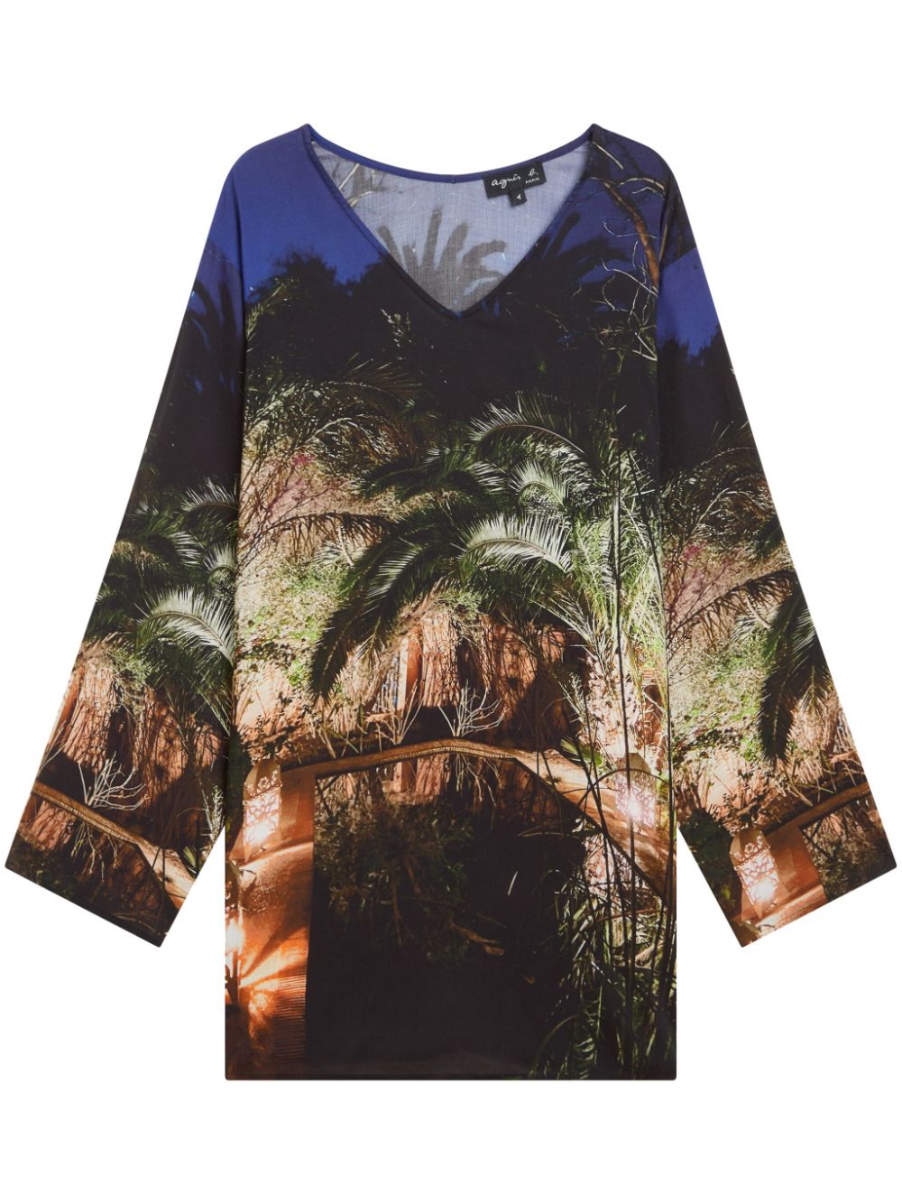 Palm tree-print tunic top - Blue