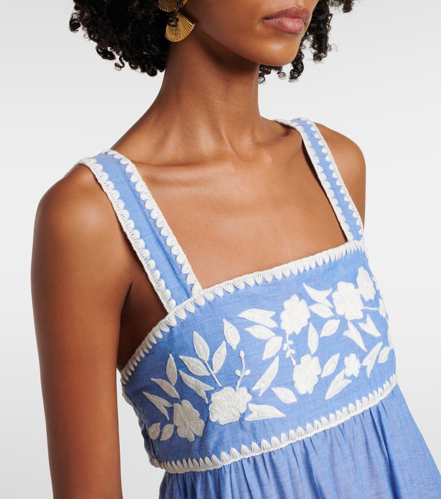 Juliet Dunn Embroidered cotton chambray midi dress