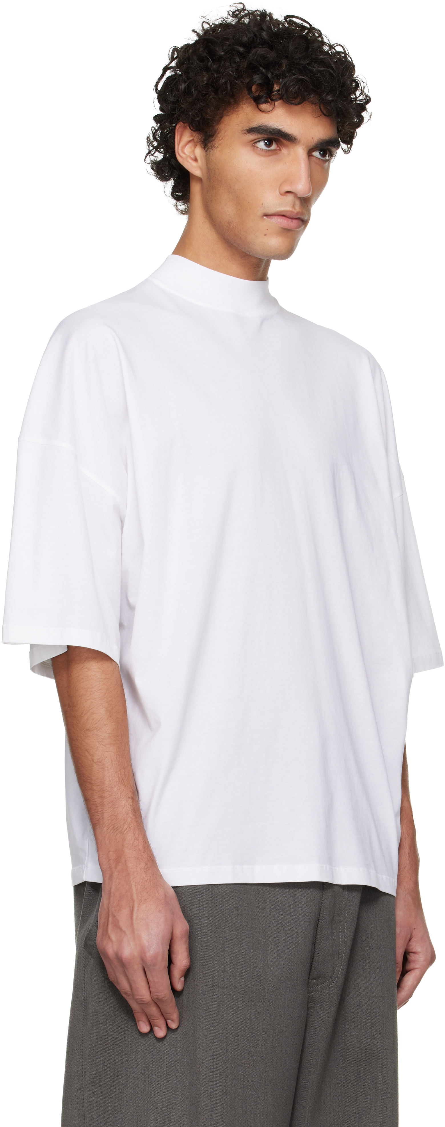 White Cotton Mock-Neck T-shirt