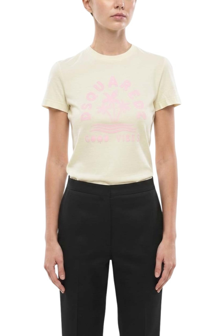 Yellow Printed Crew Neck T-Shirt