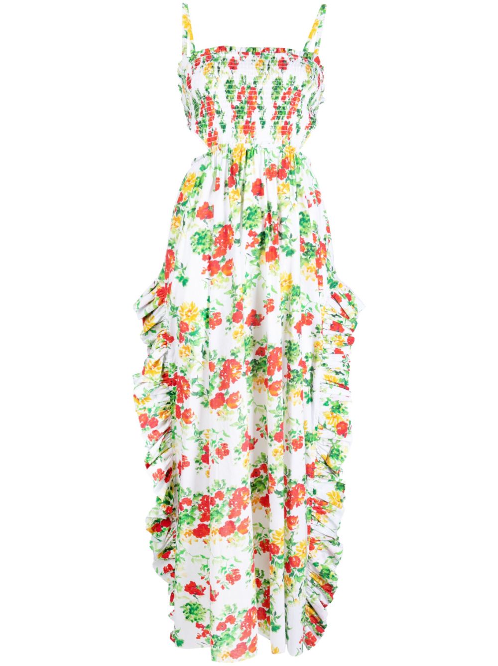 Floral-print smocked dress - White