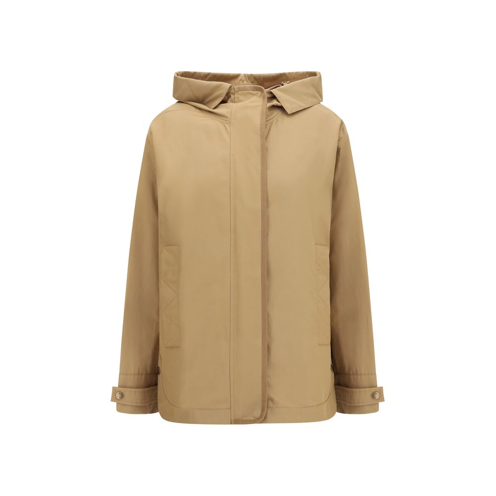 Hooded Polyamide Shell Coat — Beige