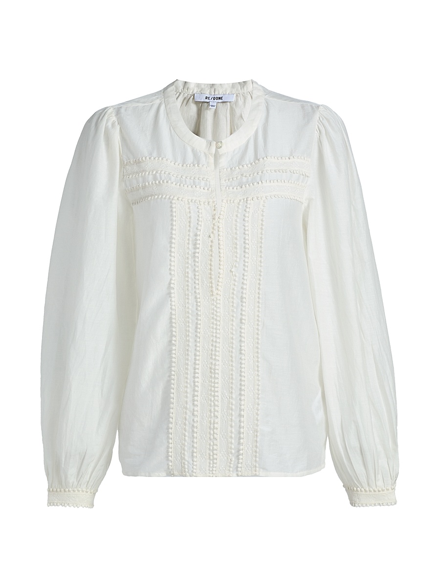 Women's Tate Lace-Trim Cotton-Silk Voile Blouse - Ivory