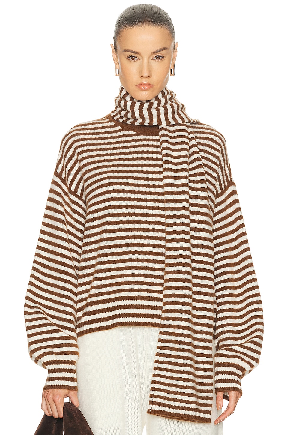 SRG Waldo Striped Cashmere Sweater & Scarf in Cream,Cognac. L. Also in S