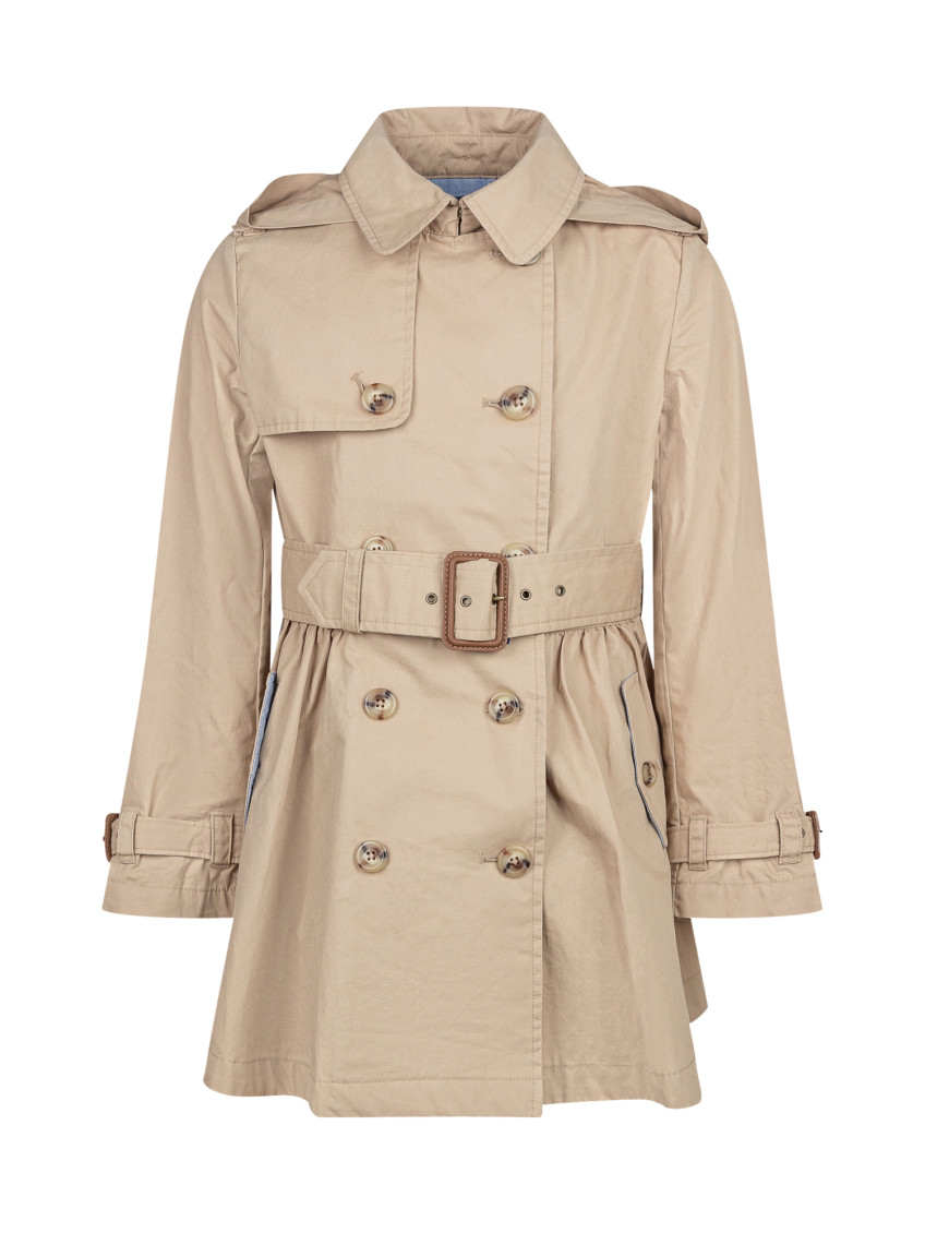 Kids Beige Solid Trench Coat