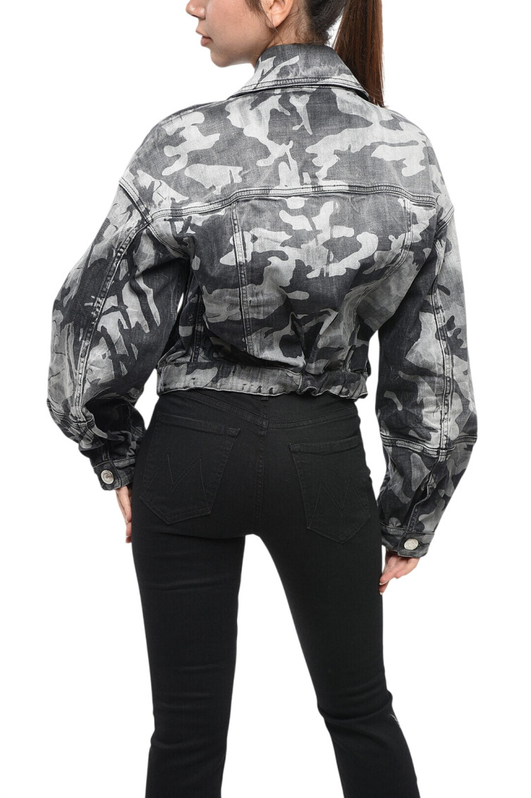 Denim Jacket With Camo Motif