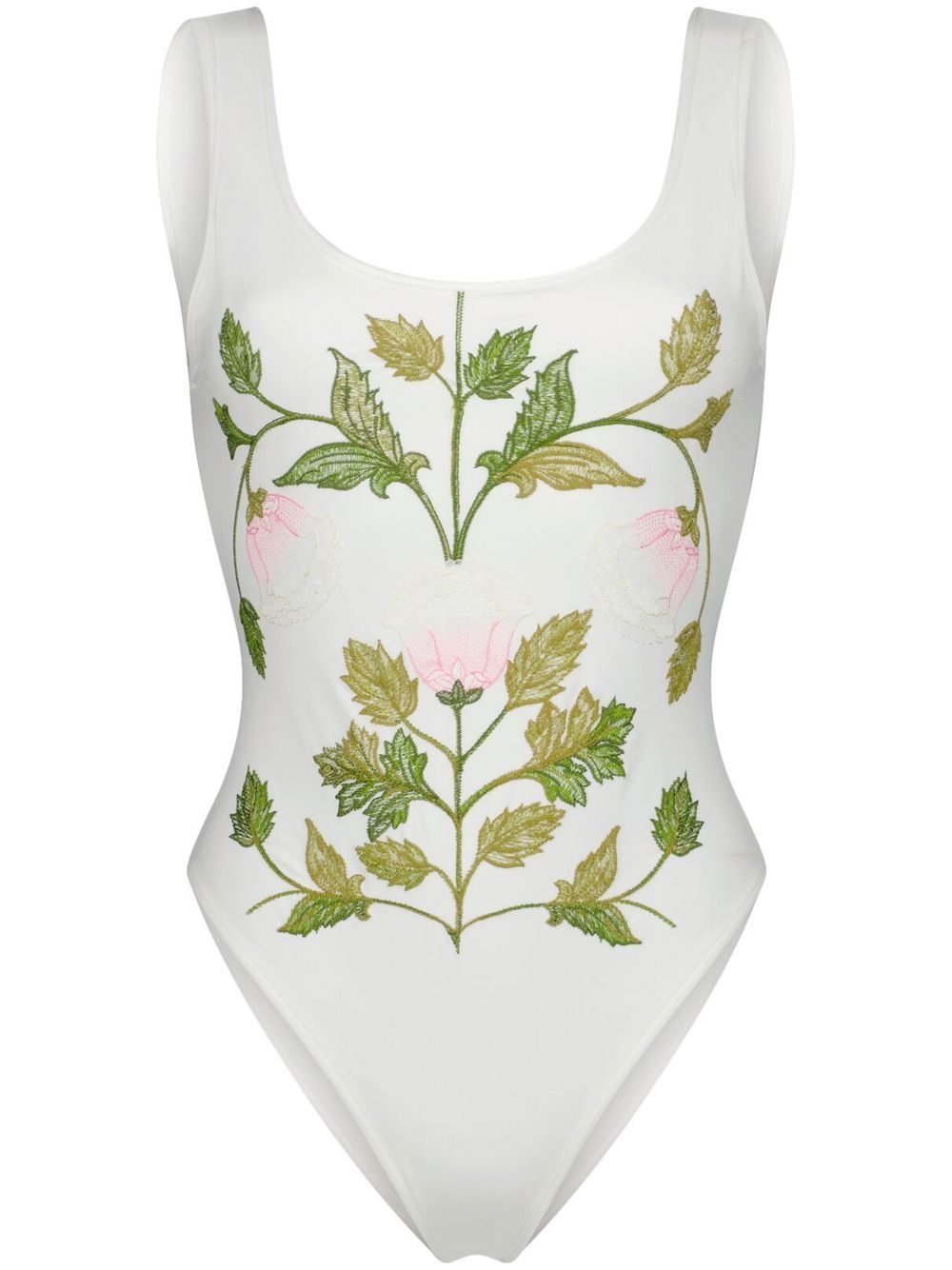 Floral-embroidery swimsuit - White