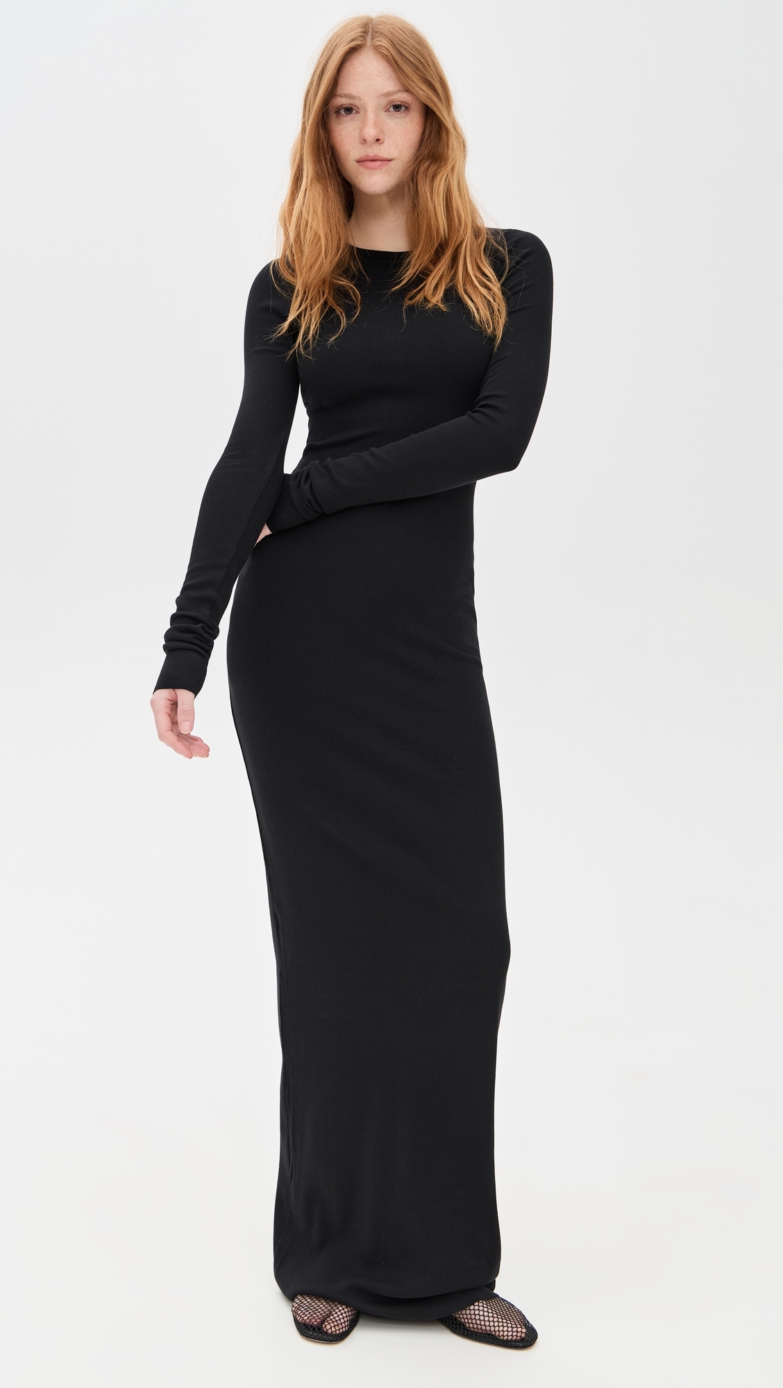 Eterne Long Sleeve Crewneck Maxi Dress Black 