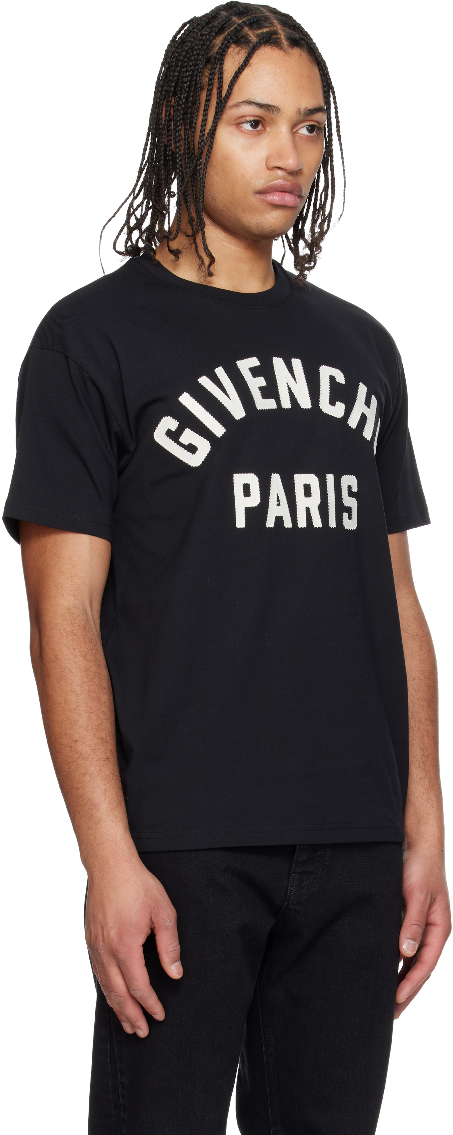 Black Cotton 'Paris' Embroidery T-shirt