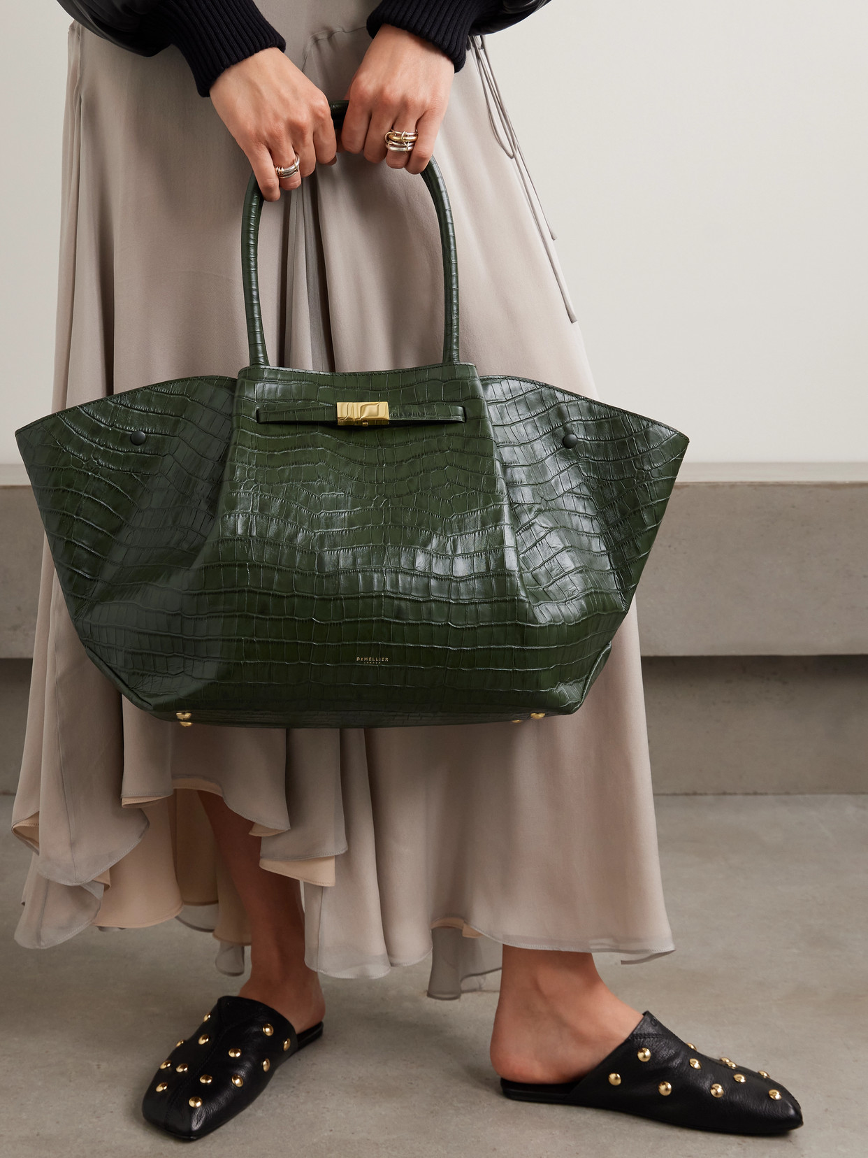 The New York Large Croc-effect Leather Tote - Green