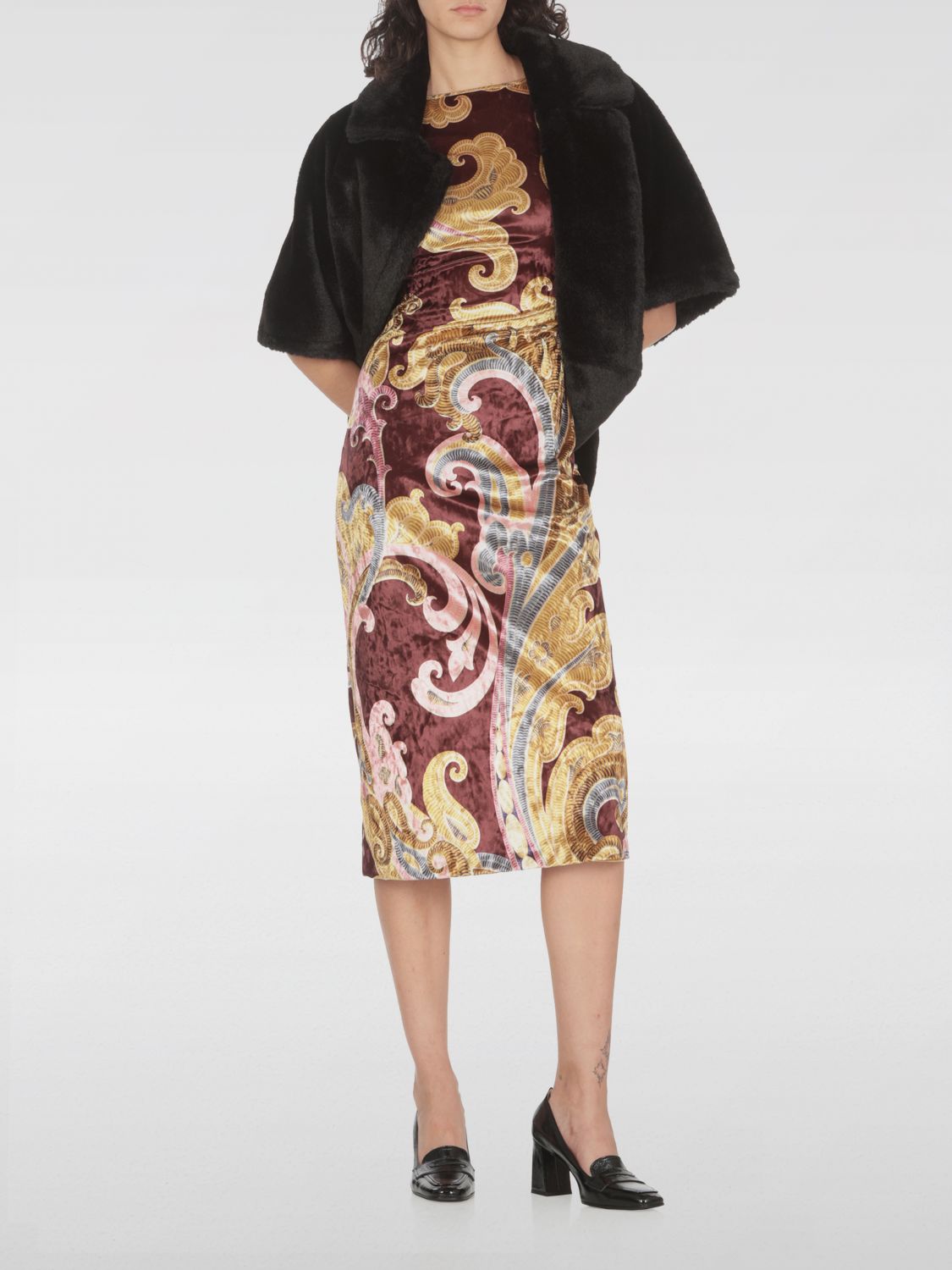 Paisley-printed chenille dress - Red