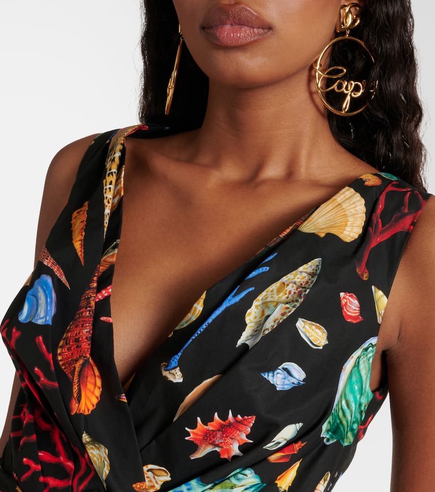Capri printed tie-detail cotton midi dress