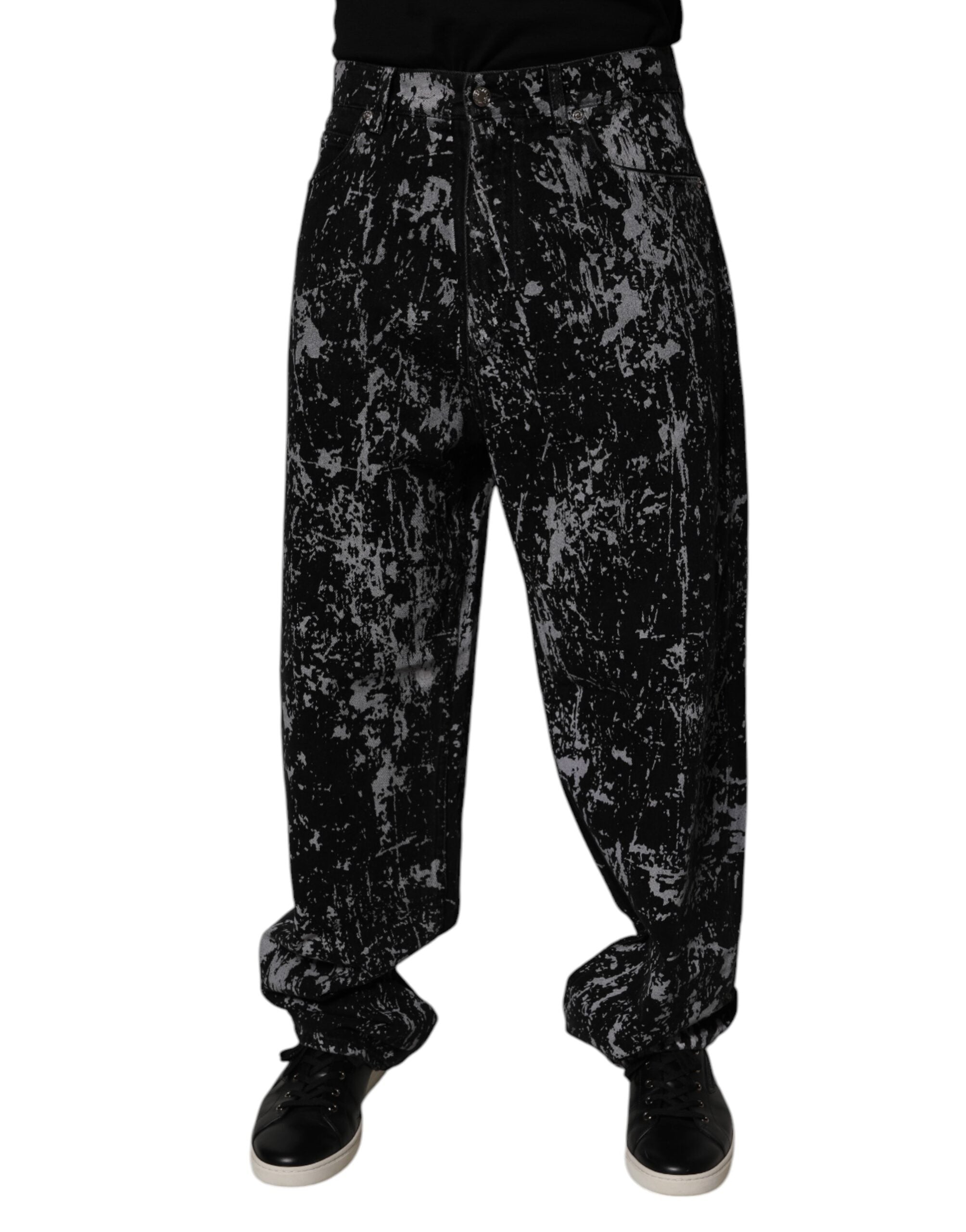 Tie-Dye Cotton Jeans — Black
