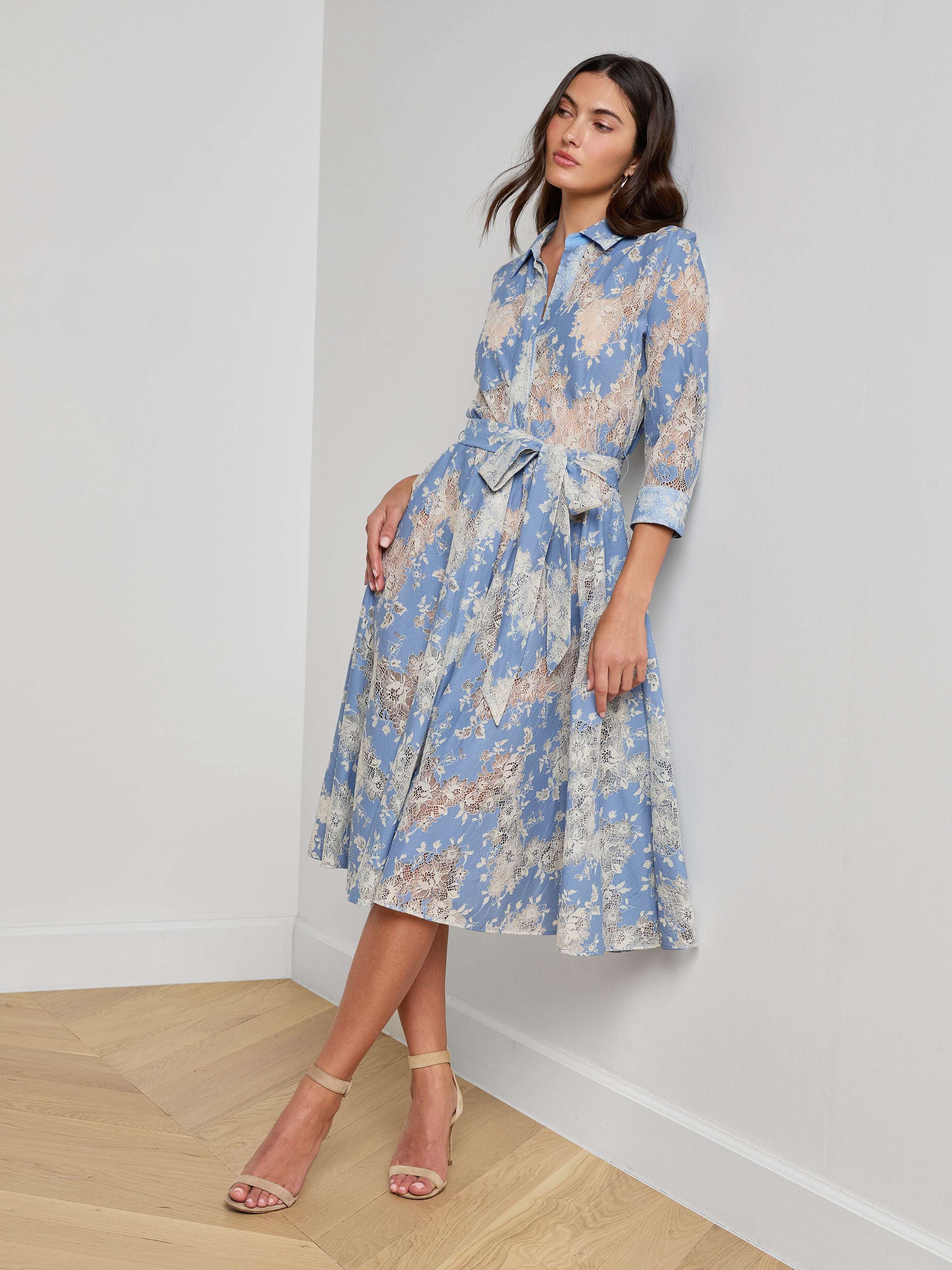 Ralphie Lace Midi Dress In Allure Blue/ivory