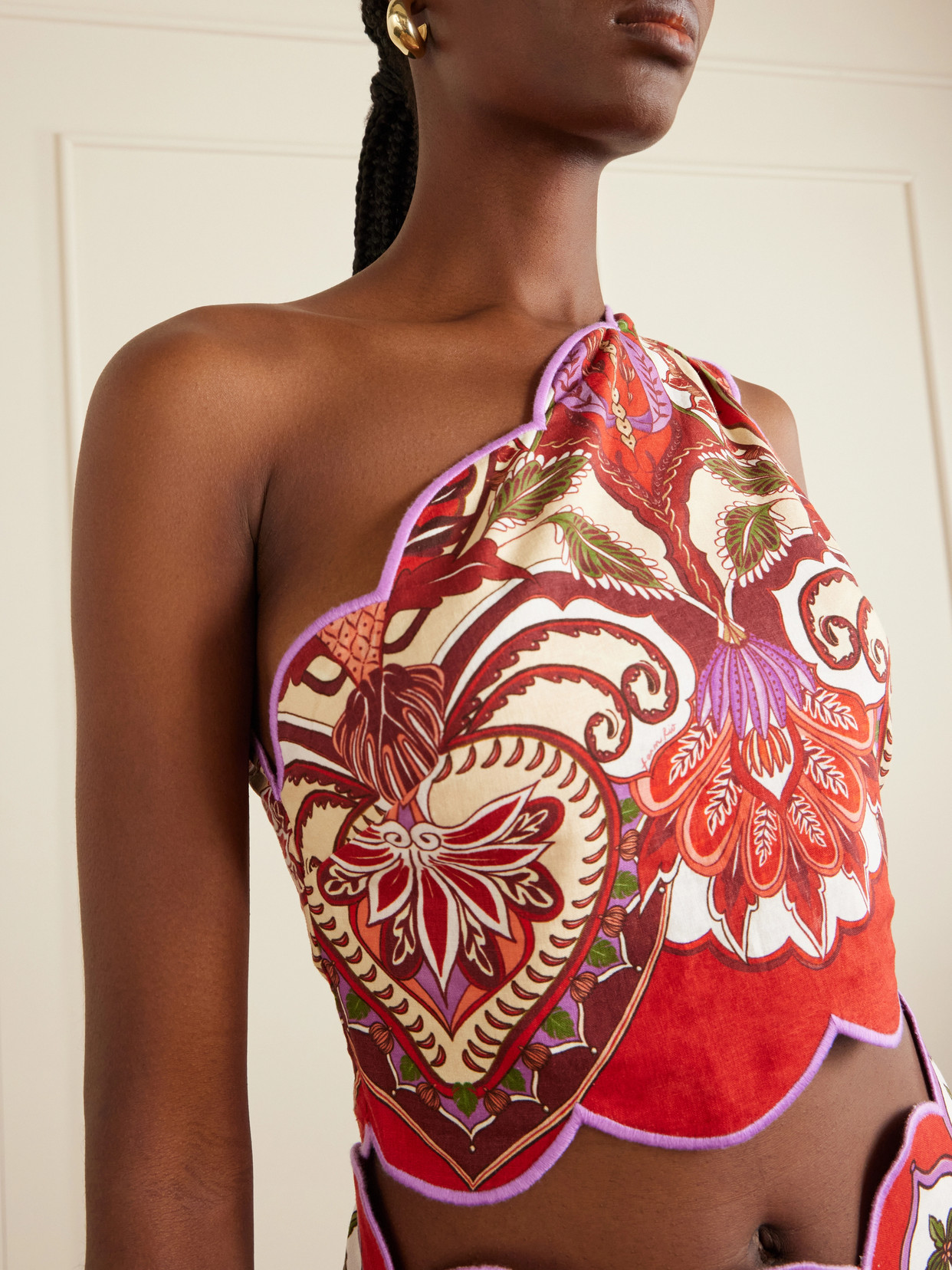 Odara One-shoulder Linen-blend Top - Red