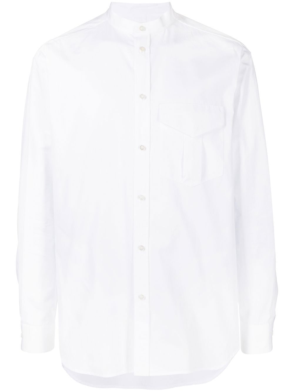 Stand-collar cotton shirt - White