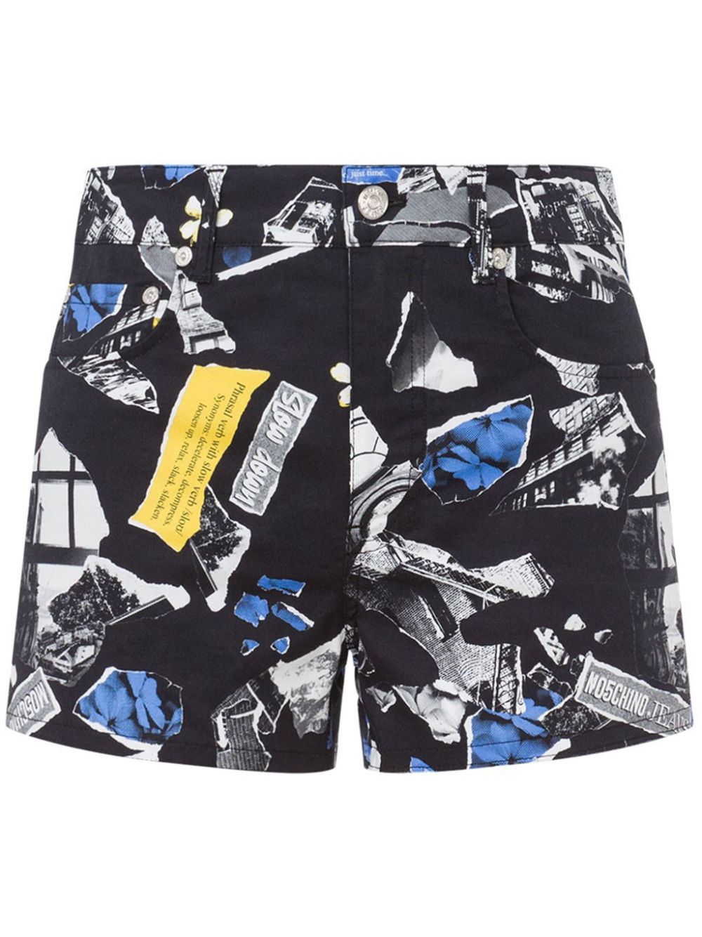 Newspaper clipping-print shorts - Black