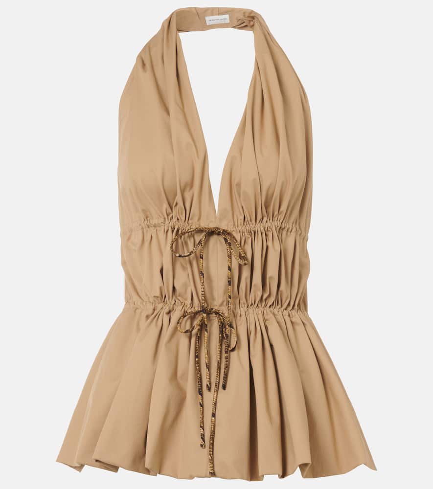 Dries Van Noten Gathered halterneck cotton poplin top