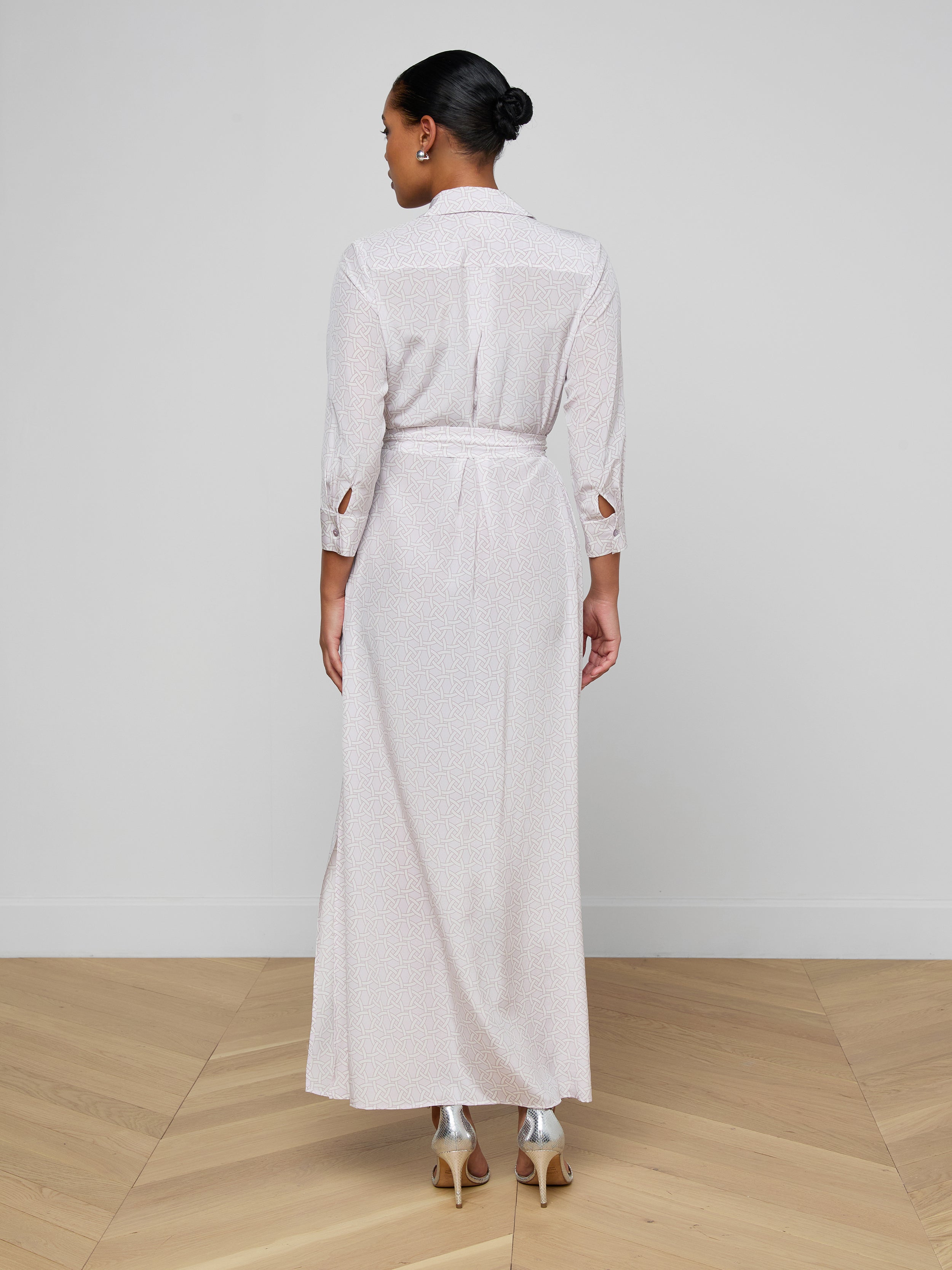Cameron Silk Shirt Dress In Icy Lilac Linked Geo