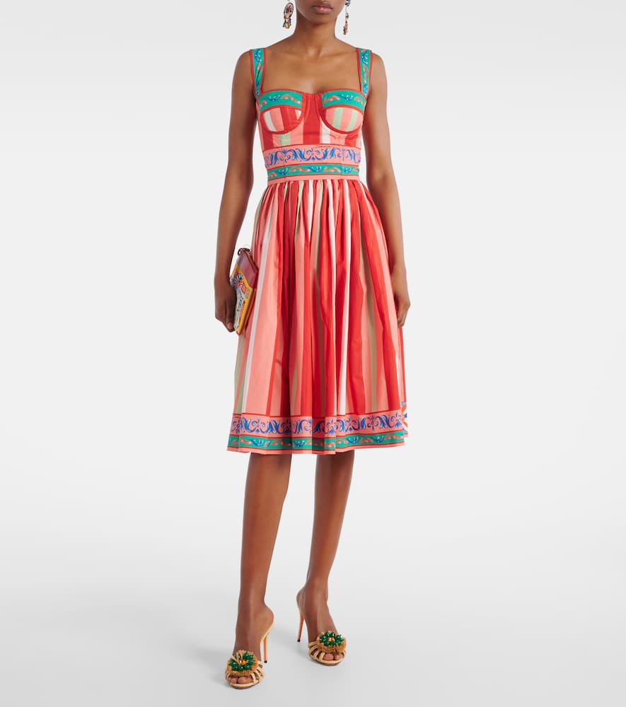 Striped gathered cotton bustier dress