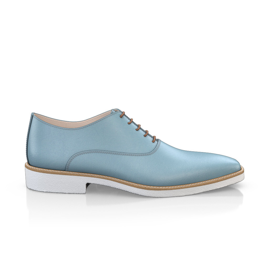 Custom Men's Plain-toe Oxford Dress Shoes Handmade in Italy - Sky Blue Leather - Laces - GIROTTI