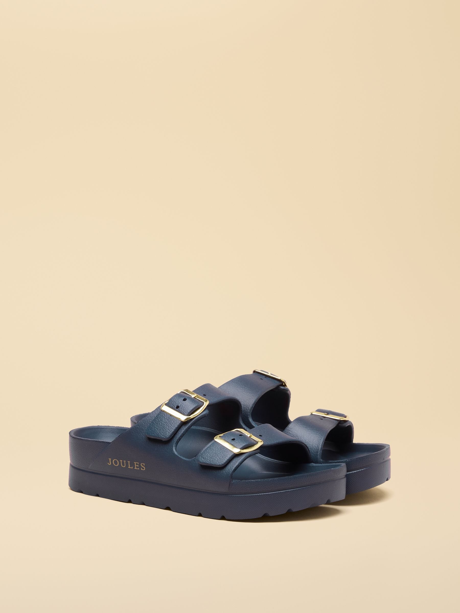 Navy Chunky Platform Sunseeker Double Buckle Sliders