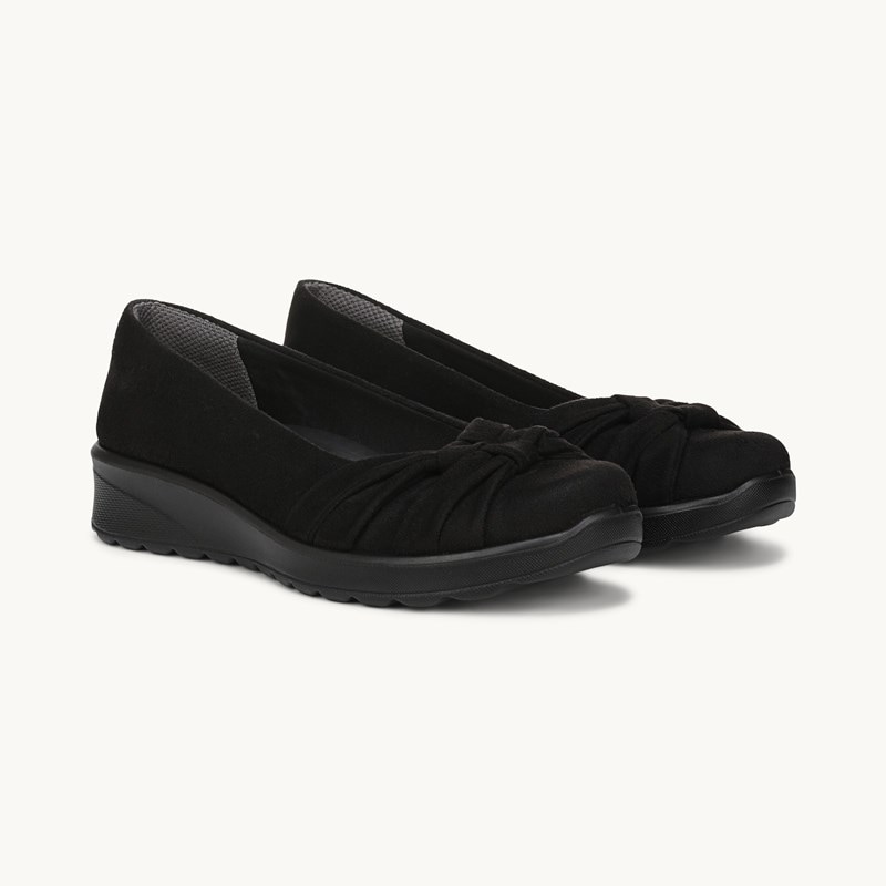 For Glamour Slip On Flat Shoes Black Microfiber