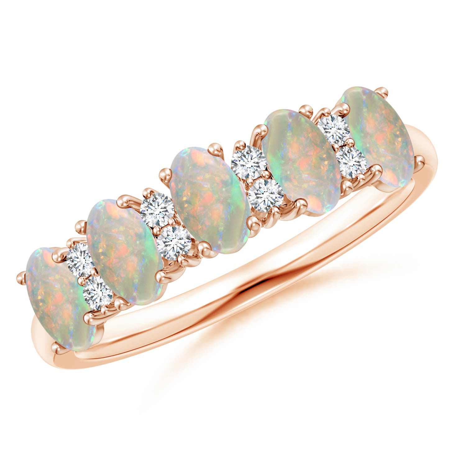 Angara 0.75 Carat Five Stone Opal and Diamond Wedding Ring in 18K Rose Gold