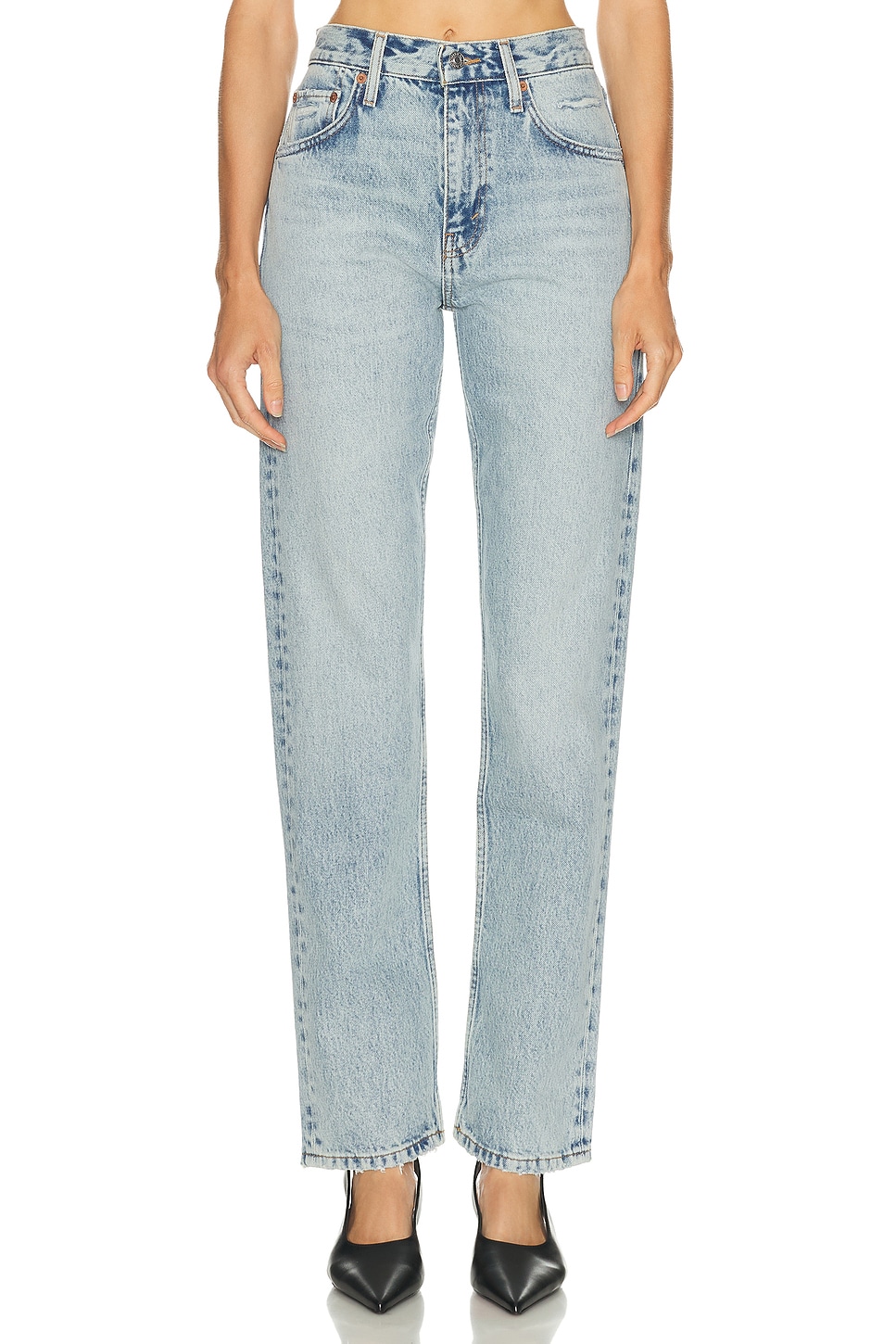 RE/DONE Blondie Straight Jeans in Ripped Tide - Blue. 32 also , 25, 26, 27, 28, 29