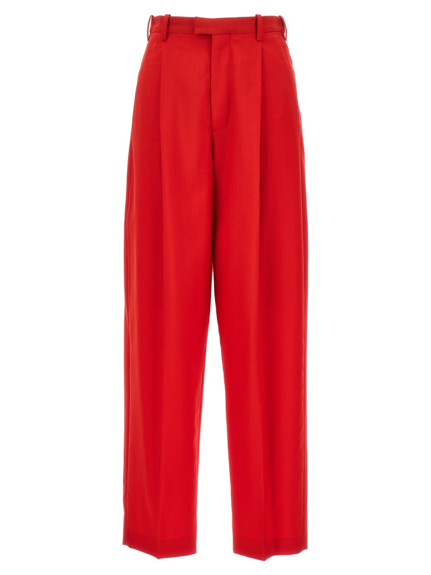 -Front Pleat Pantaloni Rosso-Donna