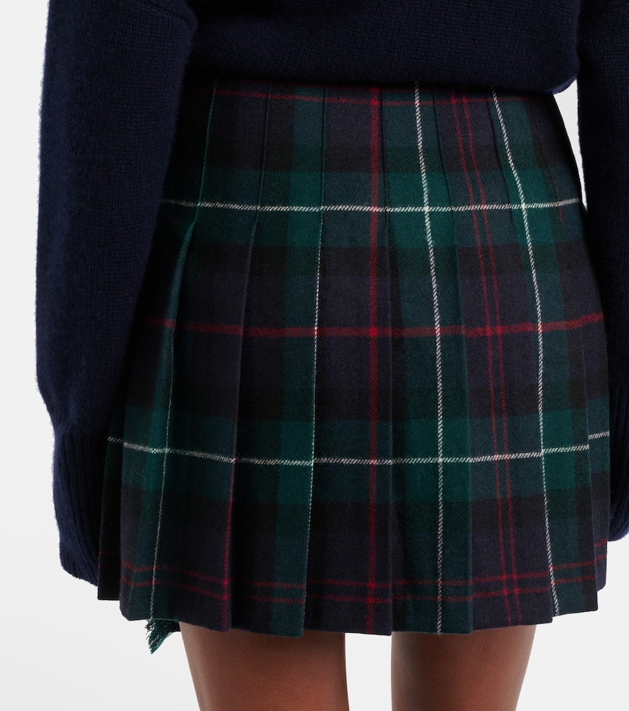 Plaid pleated wool twill wrap Skirt