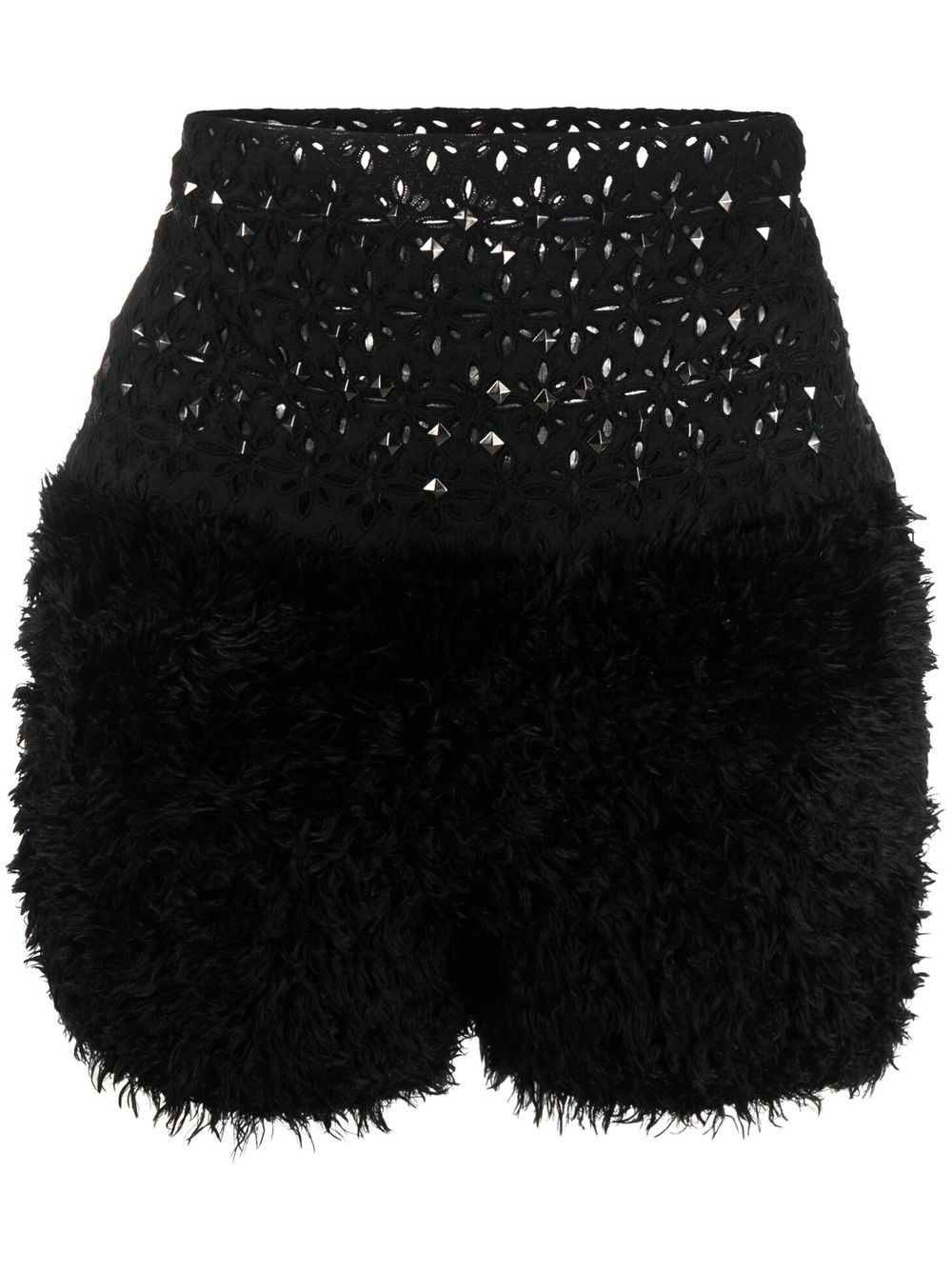 Broderie-anglaise studded shorts - Black