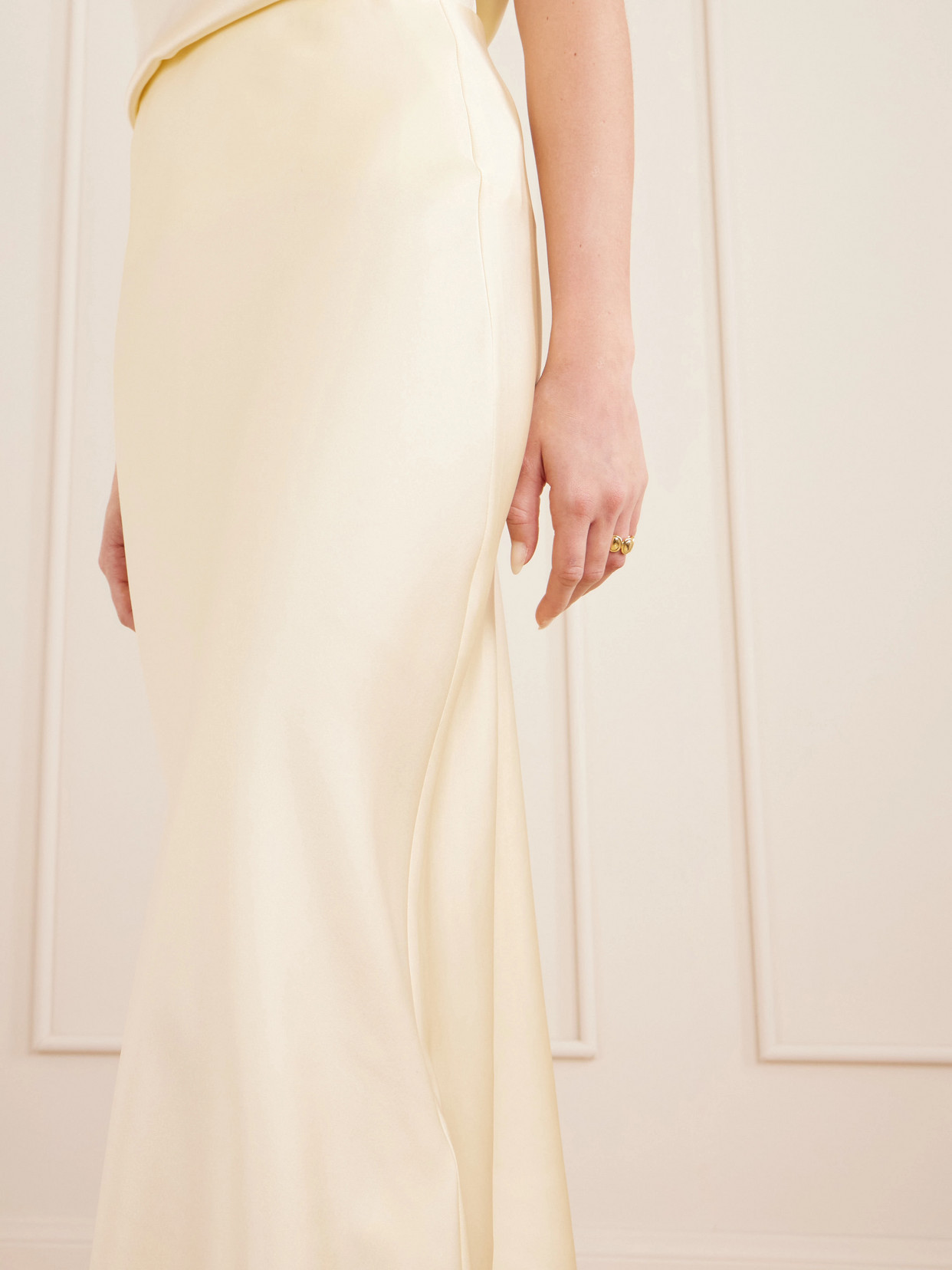 Bar Silk Midi Skirt - Cream