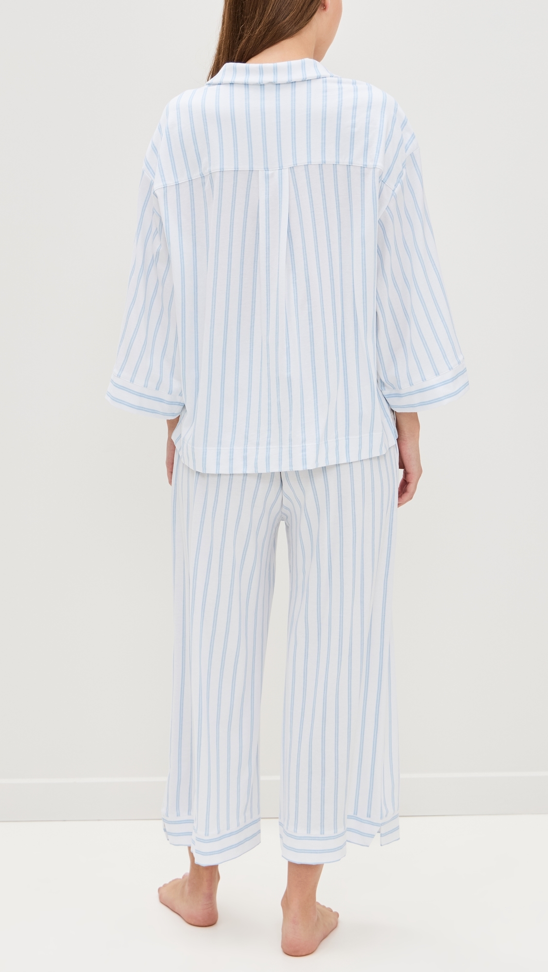 Luxe Pima Stripe Wide Leg Pajama Set Periwinkle Stripe