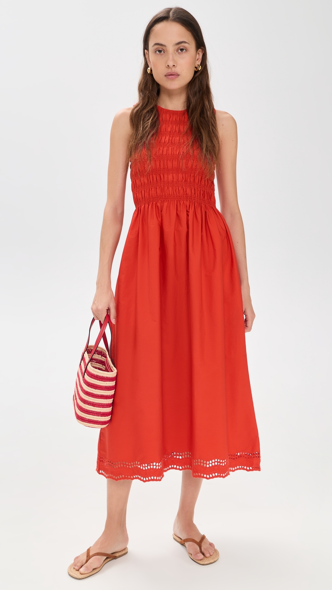 The Embroidered Melody Smocked Midi Dress Wild Poppy