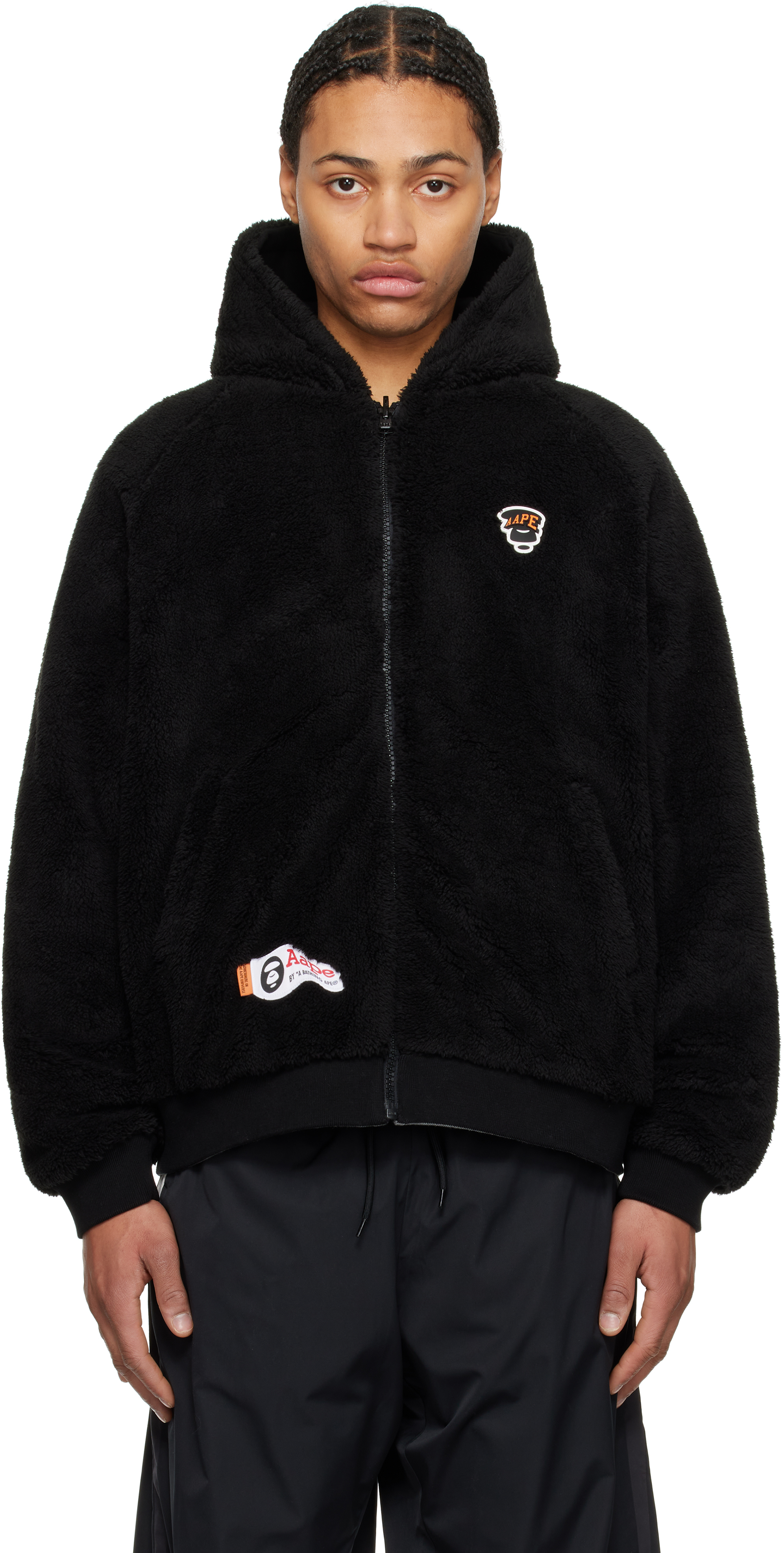 AAPE by A Bathing Ape Black & Gray Moonface Logo Zip-Up Reversible Hoodie