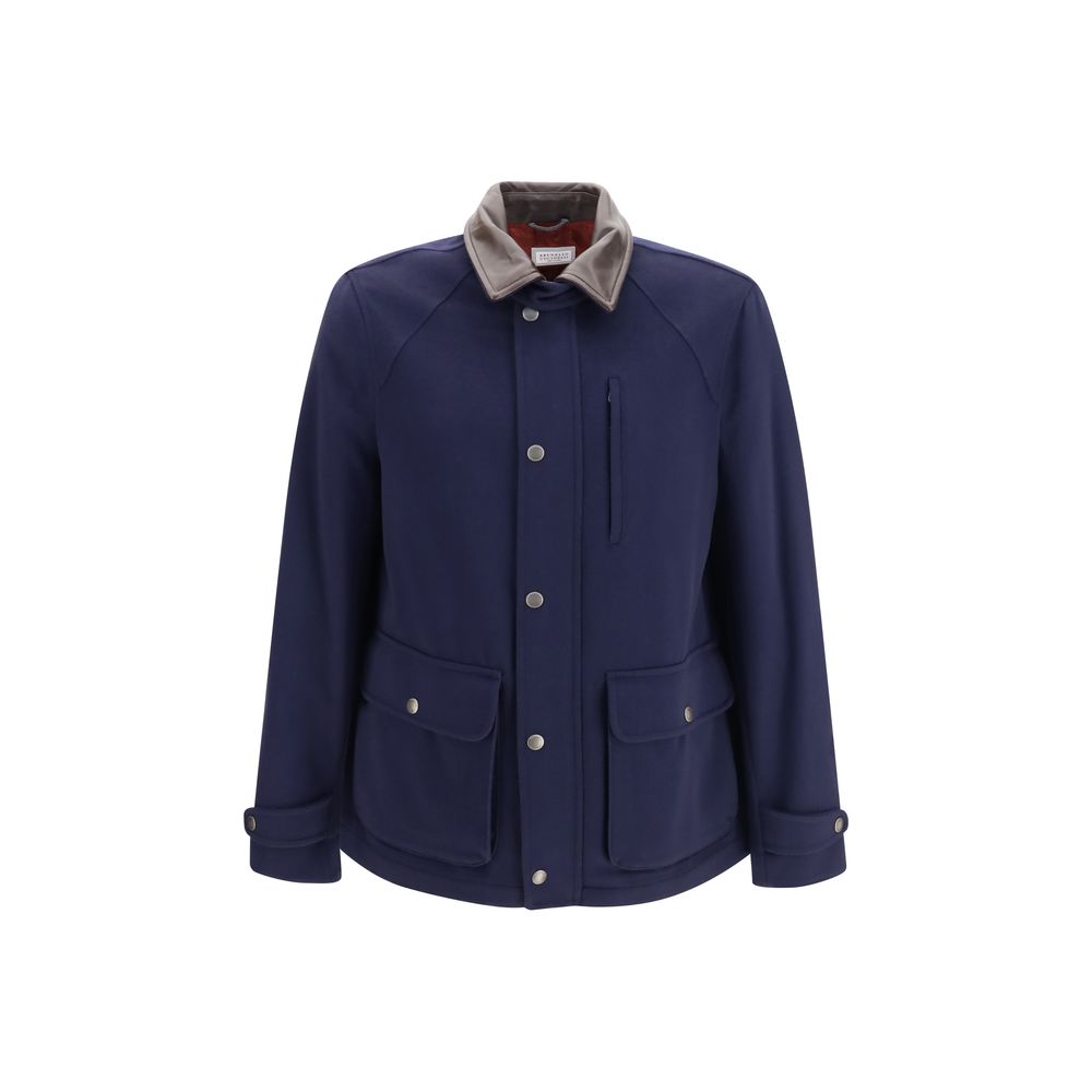 Virgin Wool with Nappa Collar Jacket — Navy