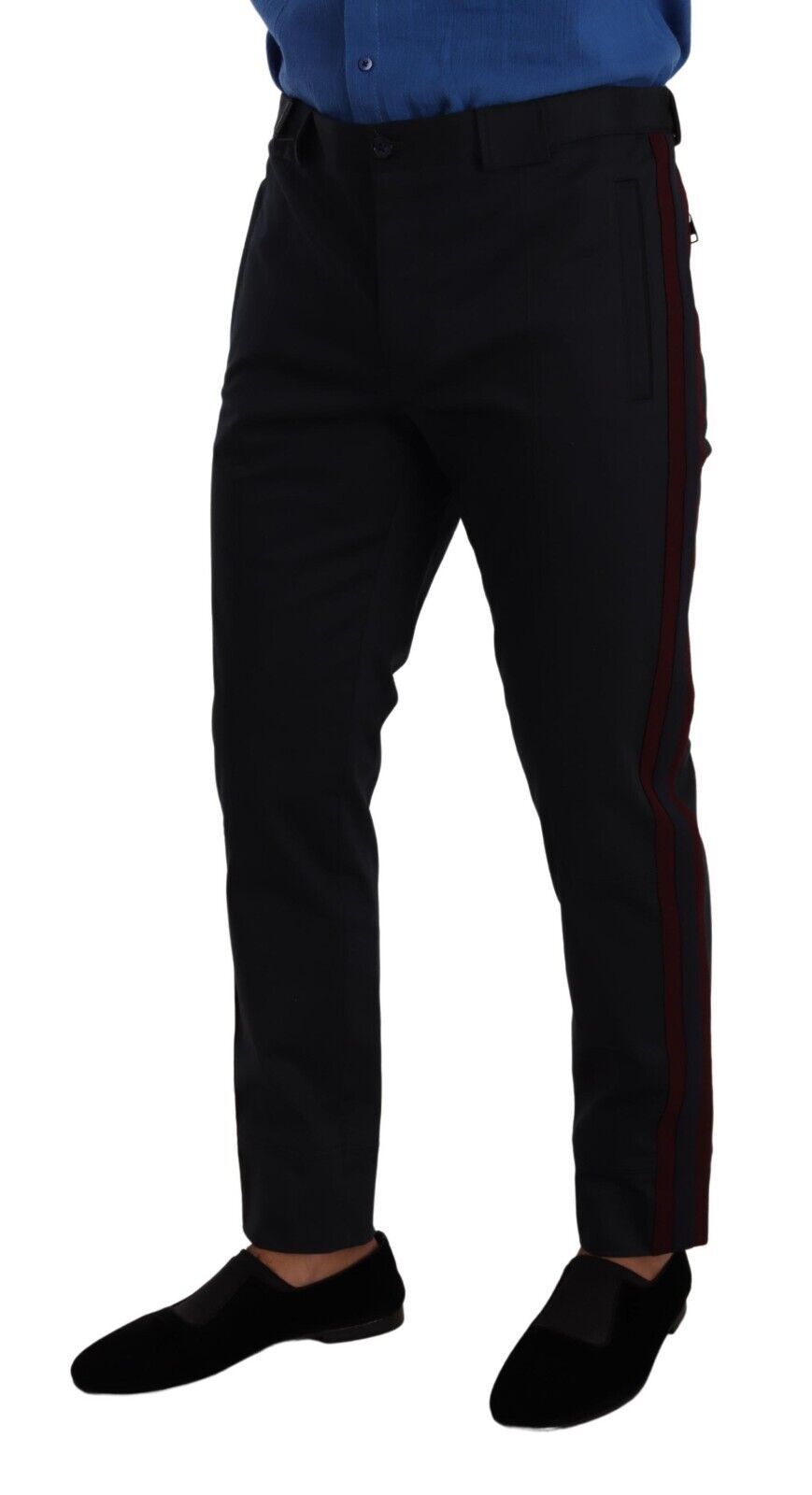 Cotton-Stretch Side Stripe Chino Pants — Blue