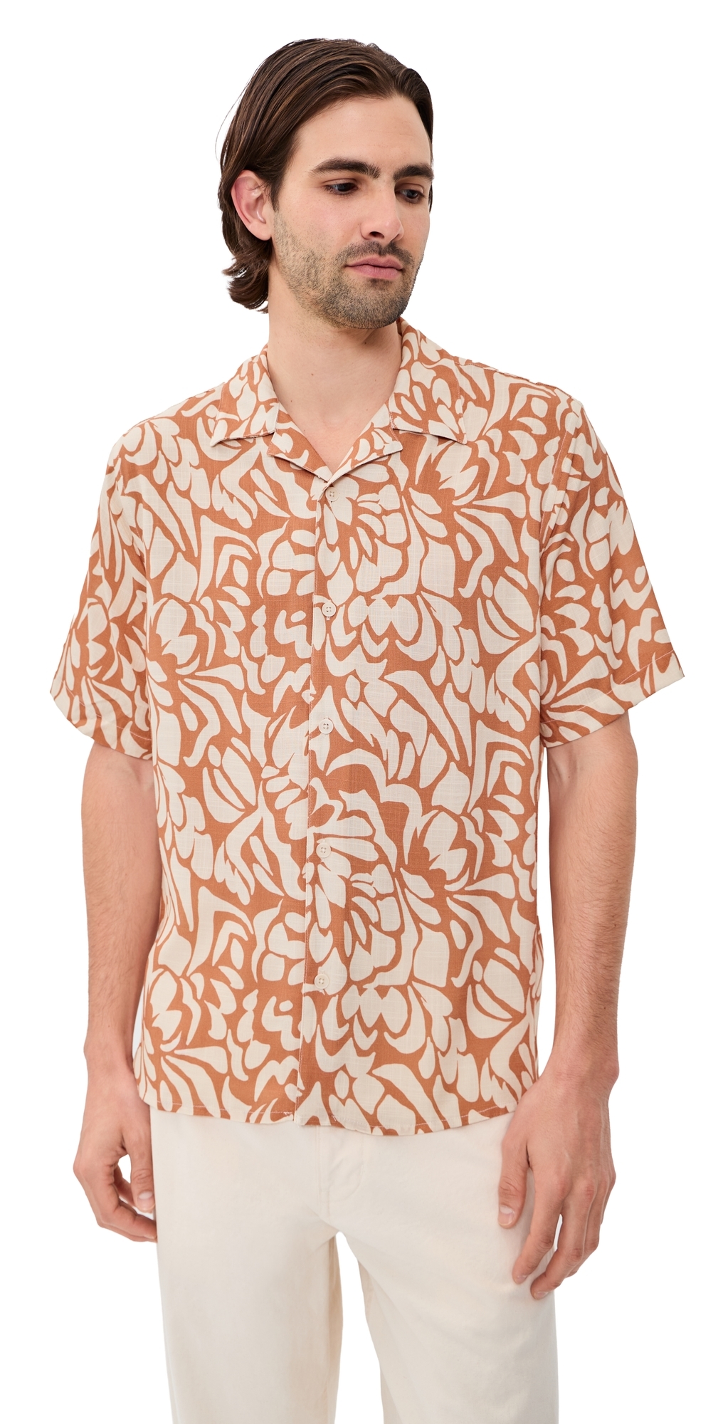 Two-Tone Floral Didcot Shirt Tan/Beige