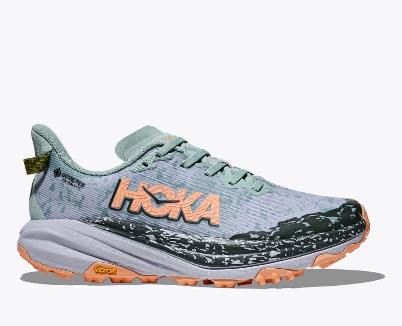 HOKA Women's Speedgoat 6 GTX Shoes in Jade/Ash Grey