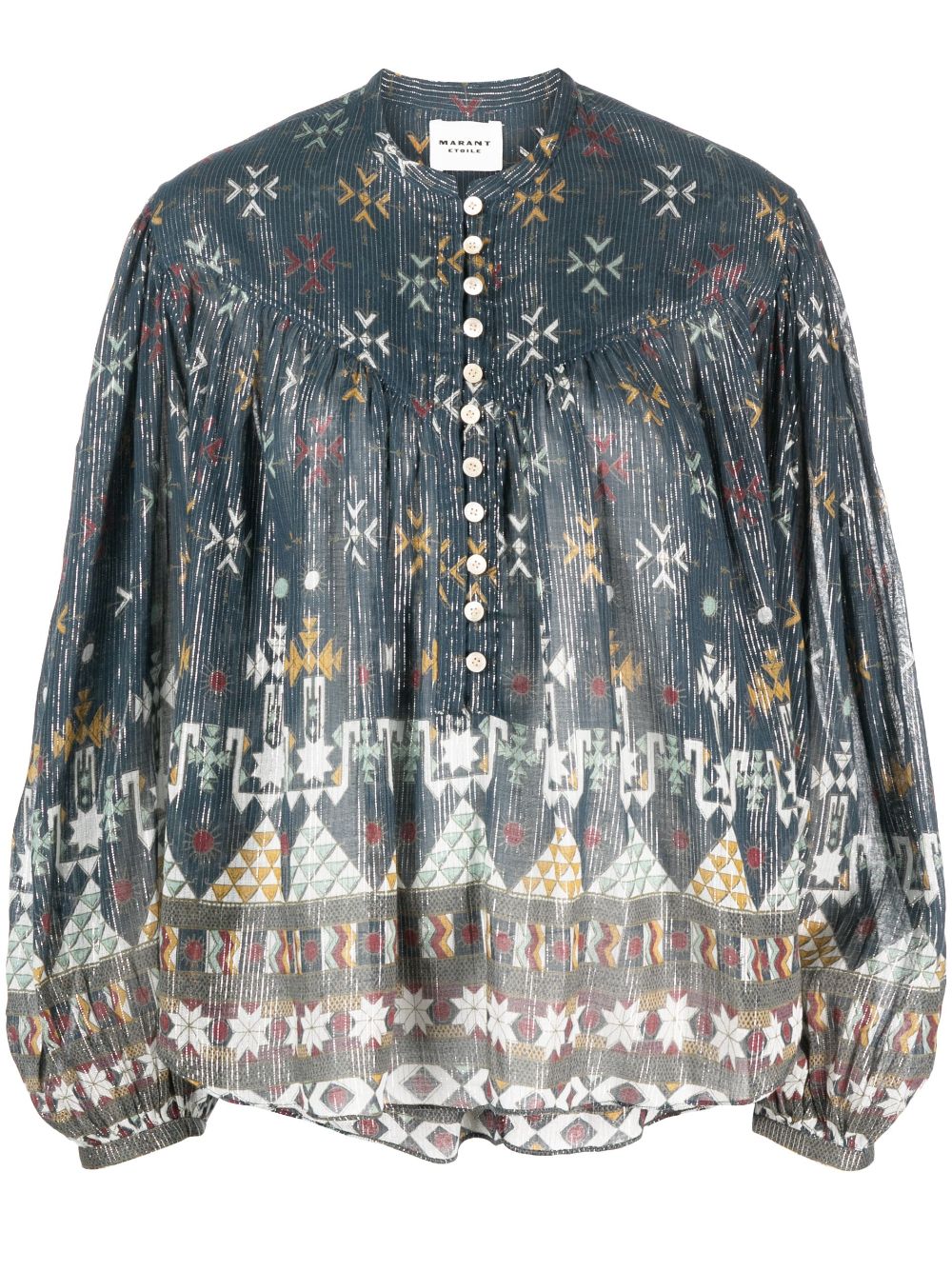 Graphic-print button-up blouse - Blue