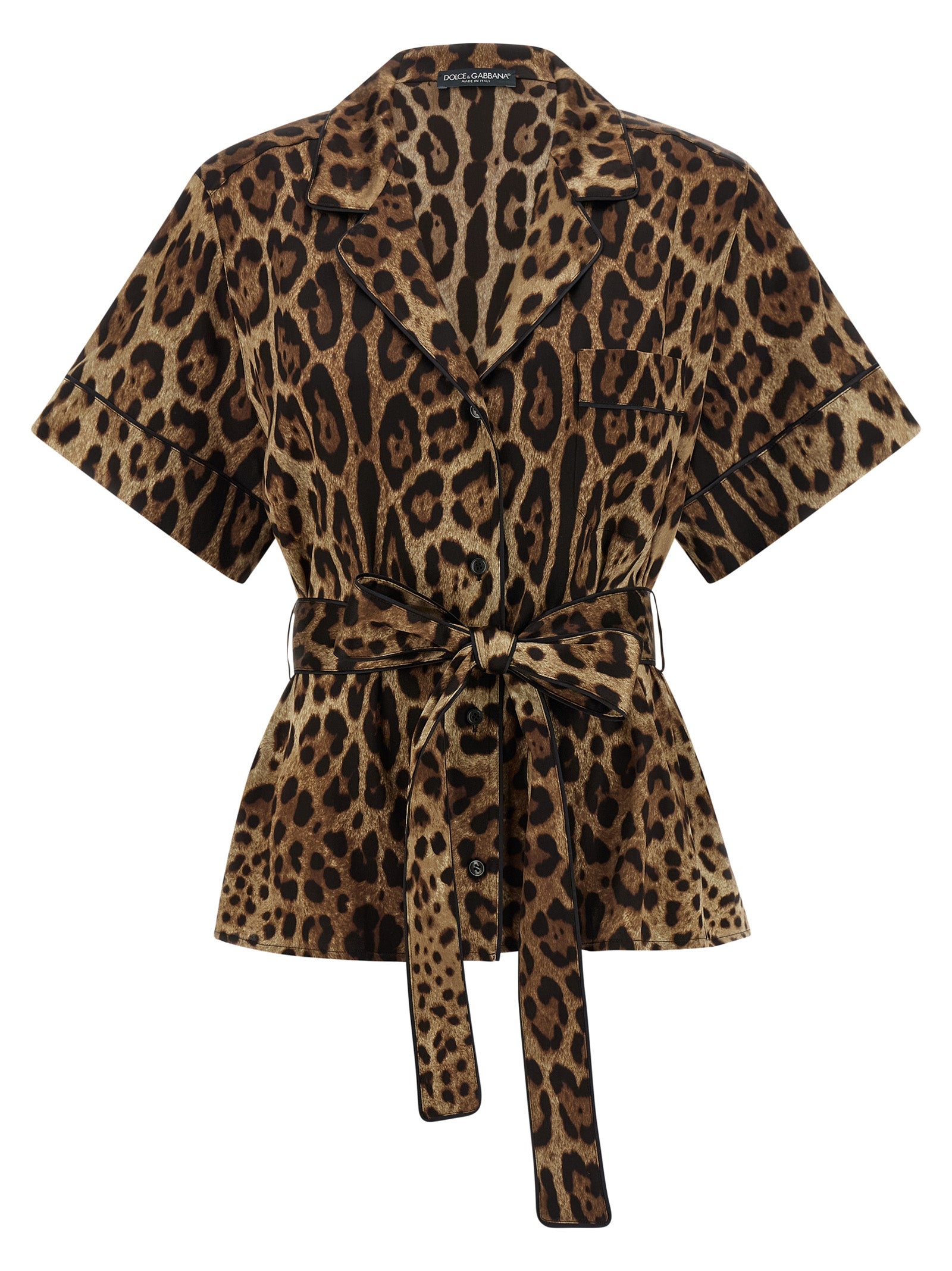 Leopard Print Silk Blouse — Brown